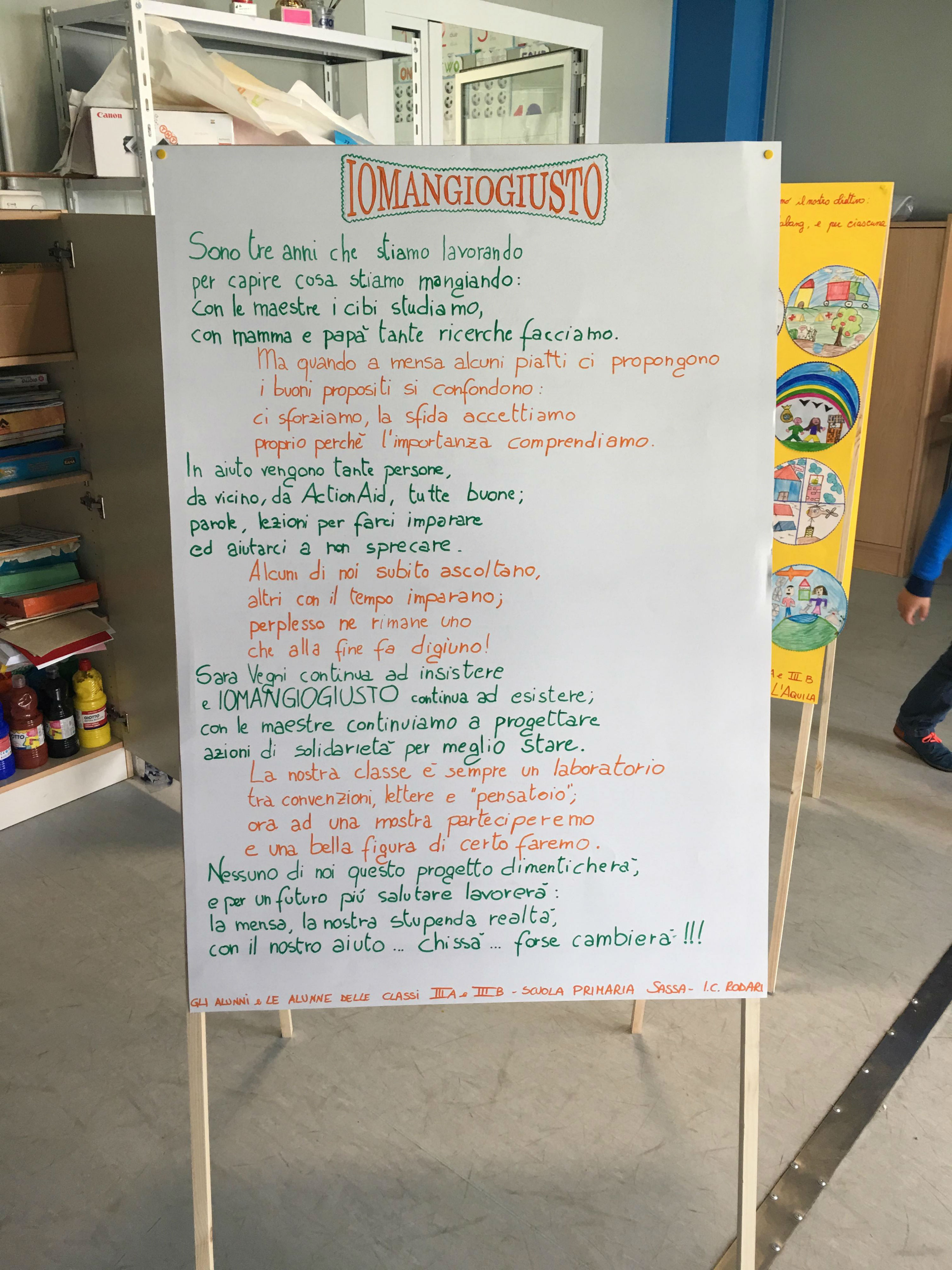 L’AQUILA: ”IO MANGIO GIUSTO”  SCUOLA RODARI ED ACTIONAID EDUCANO ALL’ALIMENTAZIONE