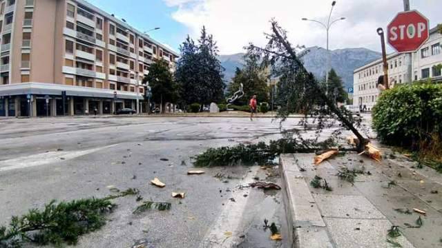 FULMINE COLPISCE E SPEZZA ALBERO IN PIAZZA A SULMONA DURANTE UN TEMPORALE