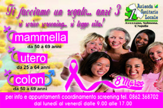 PREVENZIONE TUMORI MAMMELLA, UTERO E COLON: ESAMI GRATIS ASL L’AQUILA