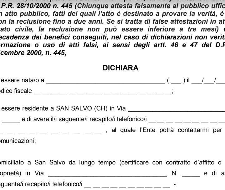 COVID: COMUNE SAN SALVO, ECCO CRITERI PER AVERE BUONO ALIMENTARE