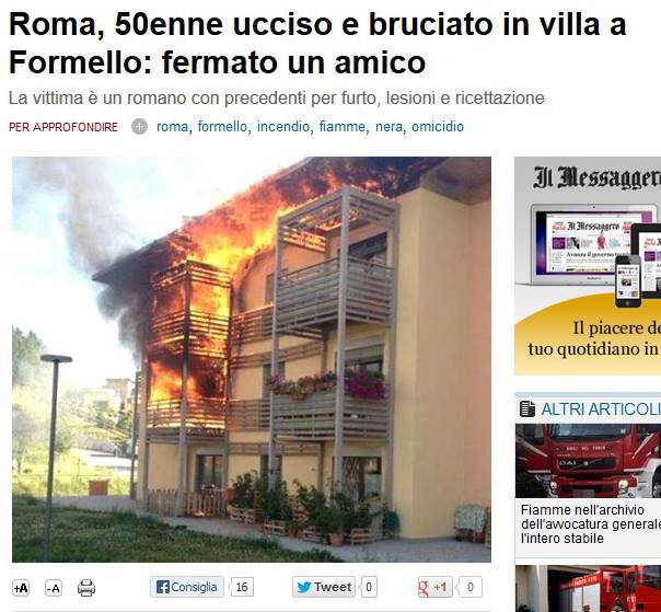 GAFFE GIORNALISTICA SU WEB OMICIDIO E ROGO A ROMA MA LA FOTO E’ DEL C.A.S.E.