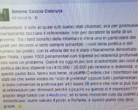 REFERENDUM: COCCIA RINGRAZIA ”PER AVER SALVATO IL POSTO A STEFANIA”, CAOS
