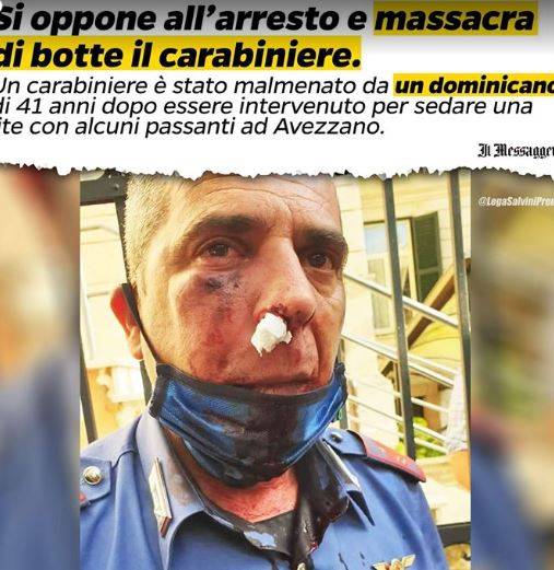 CARABINIERE PRESO A PUGNI AD AVEZZANO: LO SDEGNO DI SALVINI SU FB