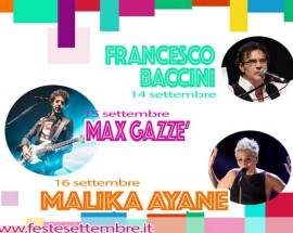 FESTE DI SETTEMBRE 2019: A LANCIANO  FRANCESCO BACCINI, MAX GAZZE’ E MALIKA AYANE