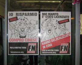 NEL TERAMANO MANIFESTI DI FORZA NUOVA CONTRO I NEGOZI CINESI
