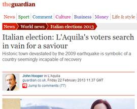 TERREMOTO: L’AQUILA, ARTICOLO DEL THE GUARDIAN ”DOV’E’ IL TUO SALVATORE?”