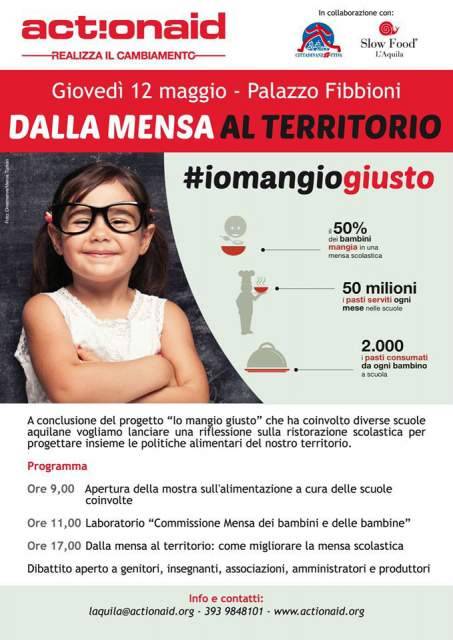 ALIMENTAZIONE SCOLATICA: ”DALLA MENSA AL TERRITORIO” IL 12 ALL’AQUILA
