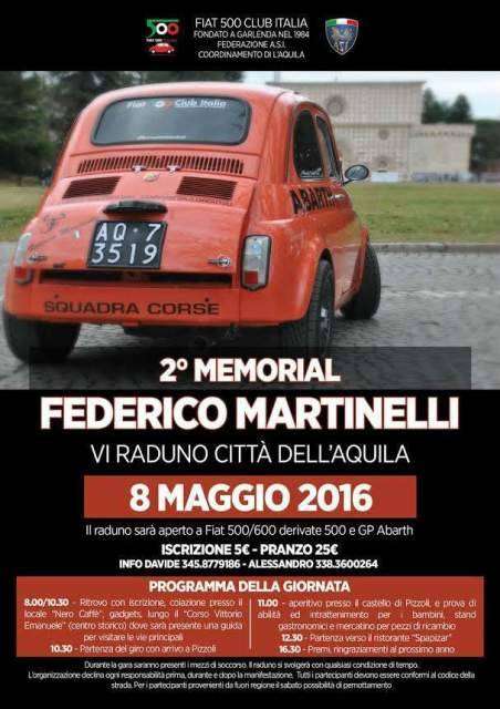 L’AQUILA RADUNO FIAT 500: 8 MAGGIO MEMORIAL FEDERICO MARTINELLI