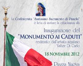 L’AQUILA: 18 NOVEMBRE INAUGURAZIONE MONUMENTO AI CADUTI A PIANOLA