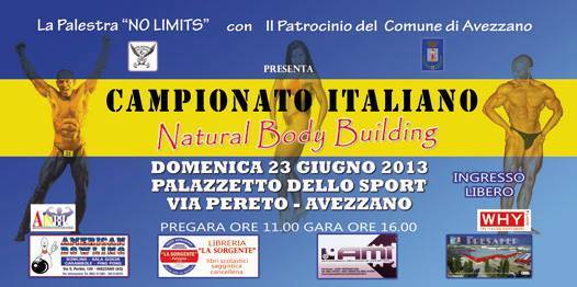 AVEZZANO, ”NO LIMITS” PRESENTA I TRICOLORI DI NATURAL BODY BUILDING