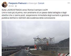 A24: PIETRUCCI E I RALLENTAMENTI, ”GUARDATE LA FOTO, E’ UNA LADROSTRADA!”