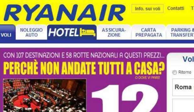 RYANAIR: SPOT POLEMICO CONTRO IL PARLAMENTO, ”ANDATE TUTTI A CASA”