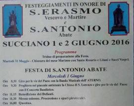 SUCCIANO: DOMANI LA DUE GIORNI DI CELEBRAZIONI PER SANT’ERASMO