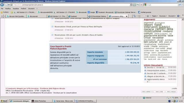 RICOSTRUZIONE: FONDI CASSA DEPOSITI, CONTATORE NON PIU’ A ZERO