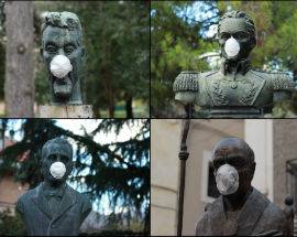 SNAM: A SULMONA STATUE CON LA MASCHERINA, SI ANIMA LA PROTESTA CONTRO IL METANODOTTO