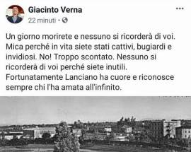 LANCIANO: VERNA SCIVOLA SUL CENTRAL PARK, ”MORIRETE E NESSUNO SI RICORDERA’ DI VOI”