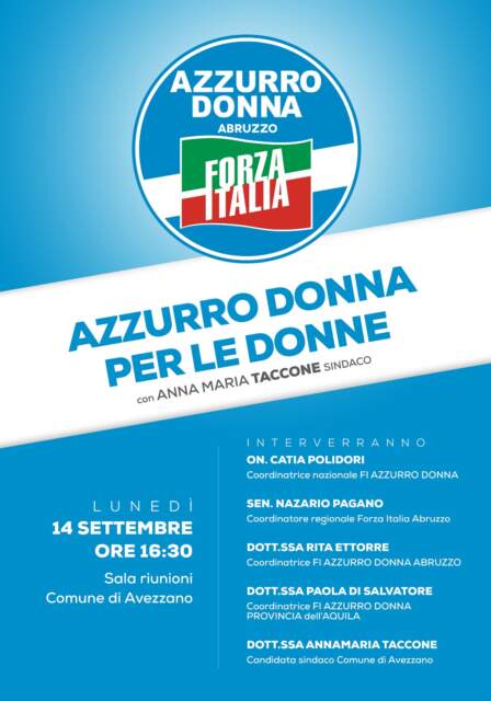 ELEZIONI AVEZZANO: AZZURRO DONNA ABRUZZO A SOSTEGNO DI TACCONE
