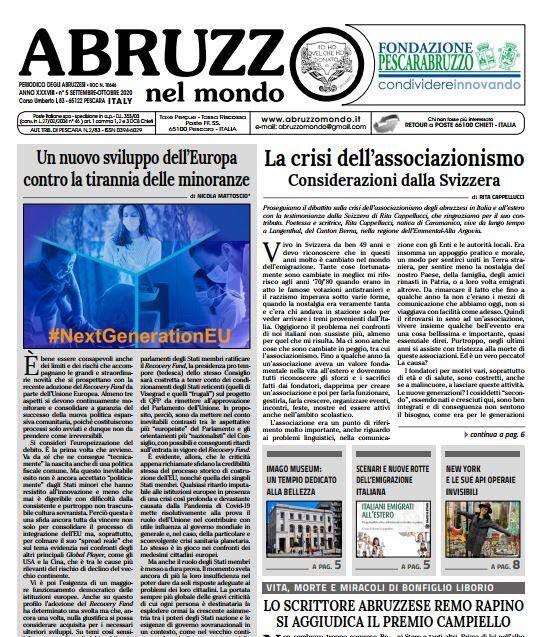 EDITORIA: NEL NUOVO NUMERO ABRUZZO NEL MONDO, CRISI ASSOCIAZIONISMO, PALAZZO ARDINGHELLI E PREMIO CAMPIELLO RAPINO