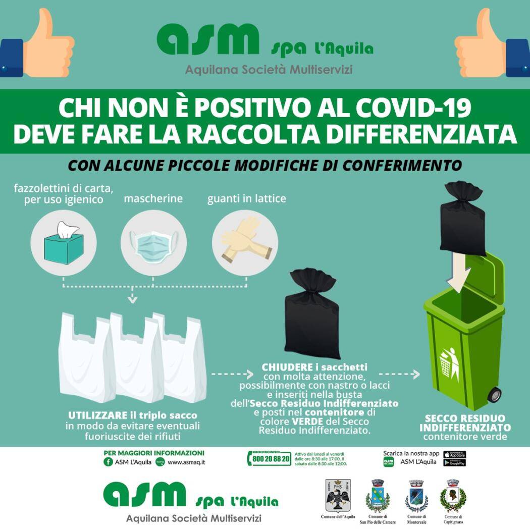COVID L’AQUILA: SMALTIMENTO E RACCOLTA RIFIUTI, NUOVE MISURE ASM