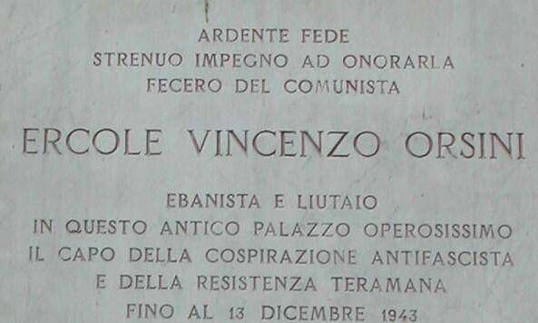 TERAMO, 77ESIMO ANNIVERSARIO UCCISIONE ERCOLE VINCENZO ORSINI: IL RICORDO DI RIFONDAZIONE COMUNISTA