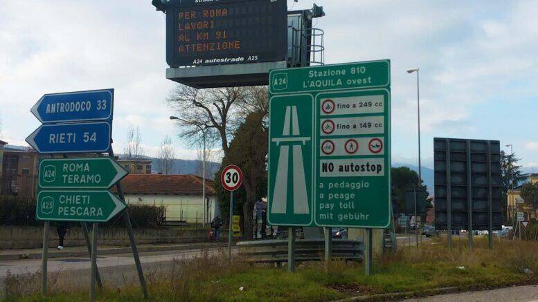 A24: CHIUSURA NOTTURNA DELLA TRATTA L’AQUILA OVEST-TORNIMPARTE