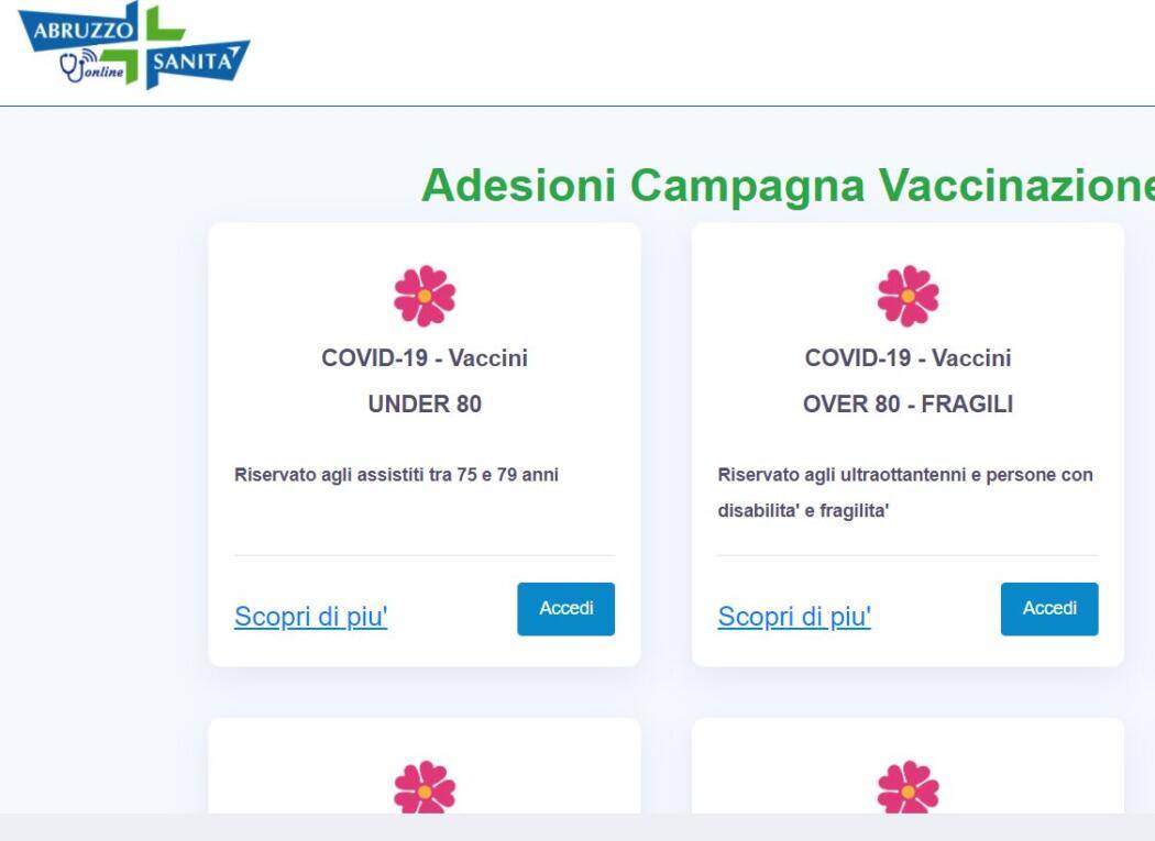 VACCINI ABRUZZO: ON LINE DA OGGI PIATTAFORMA PER MANIFESTAZIONE INTERESSE DA 75 A 79 ANNI