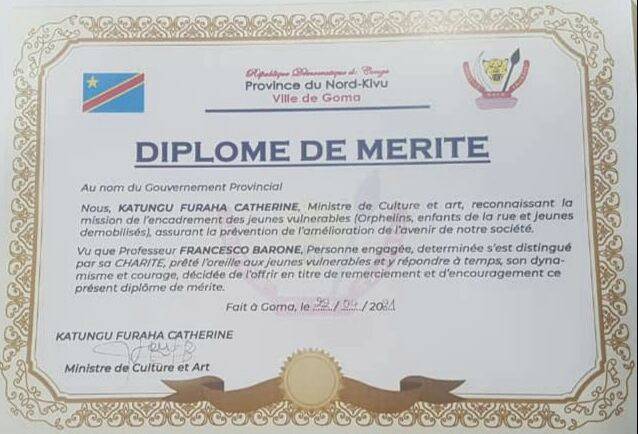 DA MINISTRO DEL CONGO NUOVO RICONOSCIMENTO A PROF ABRUZZESE BARONE