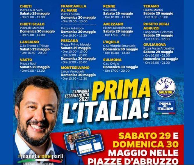 TESSERAMENTO LEGA: 29 E 30 MAGGIO GAZEBO A TERAMO, ROSETO E GIULIANOVA
