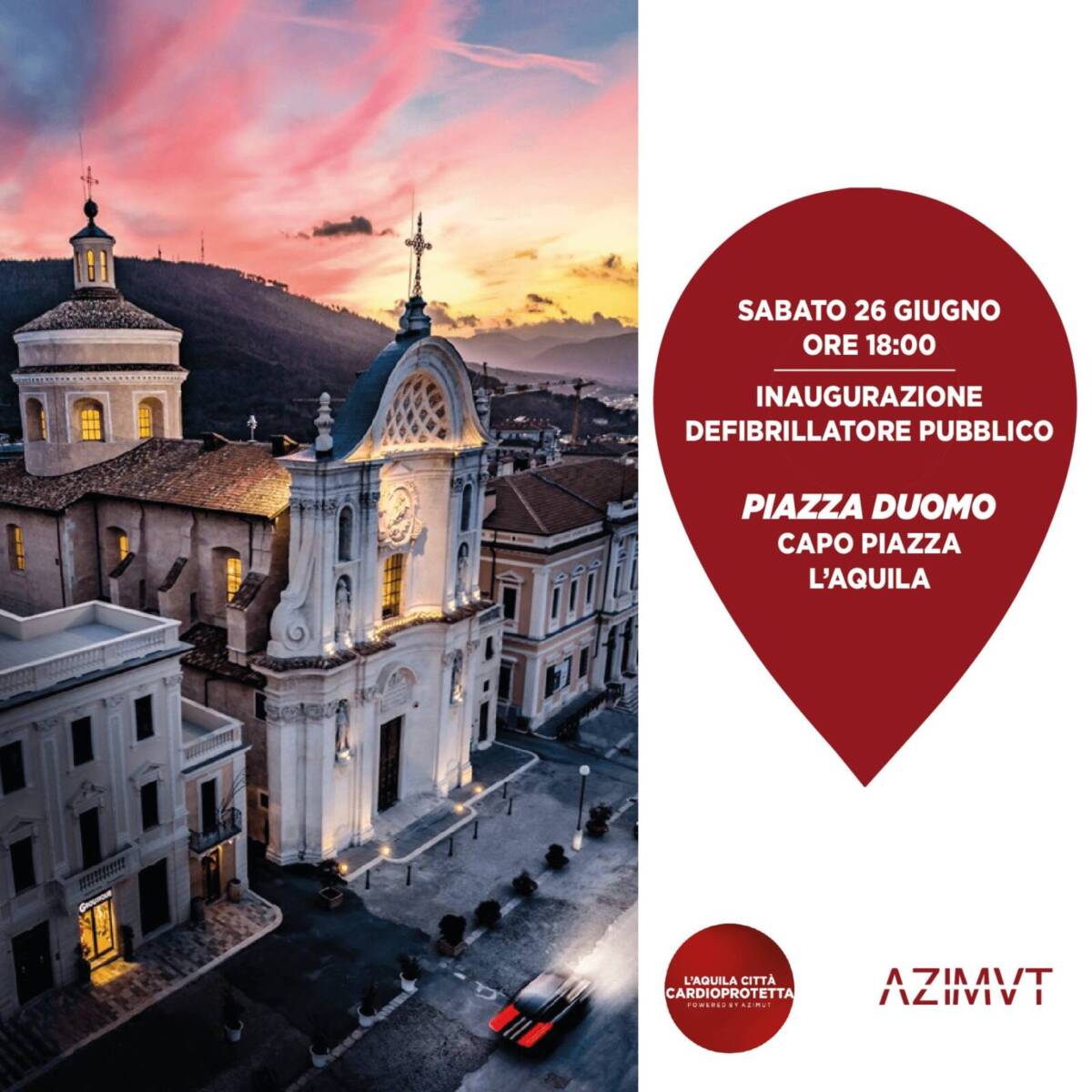 L’AQUILA CITTÀ CARDIOPROTETTA, DOMANI INAUGURAZIONE DEFIBRILLATORE IN PIAZZA DUOMO