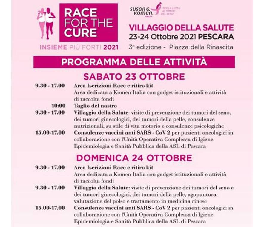 RACE FOR THE CURE: IL VILLAGGIO DELLA SALUTE DI KOMEN ITALIA TORNA E PESCARA