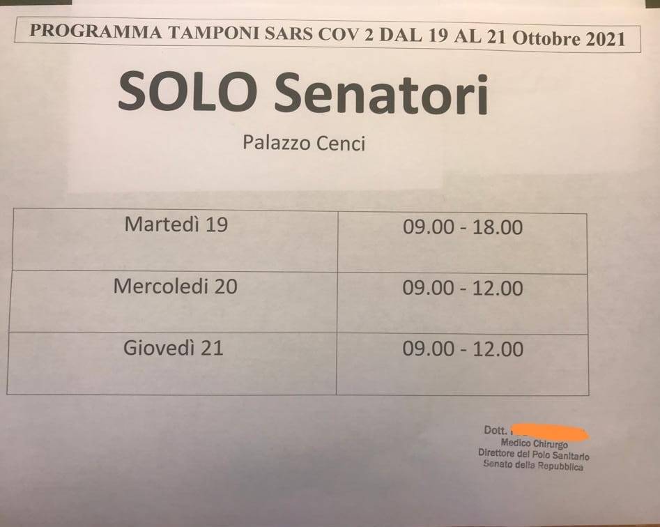GREEN PASS, TAMPONI GRATIS PER I PARLAMENTARI. DI BATTISTA: “UN’ASSURDITA'”