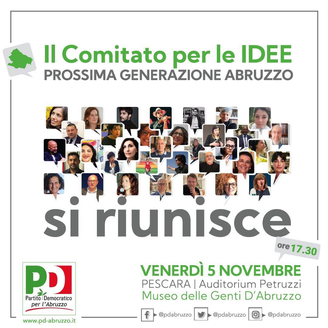 PESCARA, VENERDI’ 5 NOVEMBRE L’INSEDIAMENTO DEL COMITATO PER LE IDEE PROMOSSO DAL PD ABRUZZO