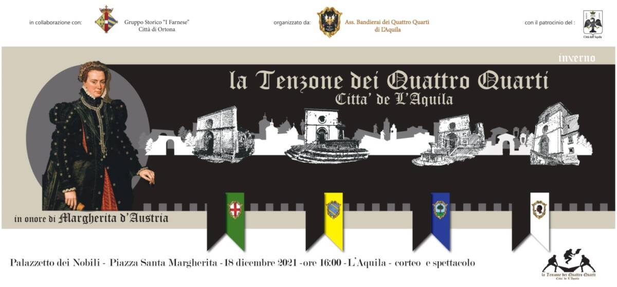 L’AQUILA: ASPETTANDO IL NATALE CON I BANDERAI DEI QUATTRO QUARTI