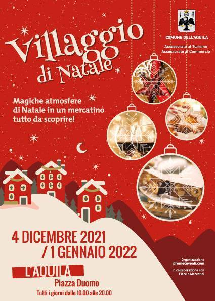 L’AQUILA: FINO AL 1 GENNAIO LA MAGIA DEL MERCATINO DI NATALE A PIAZZA DUOMO