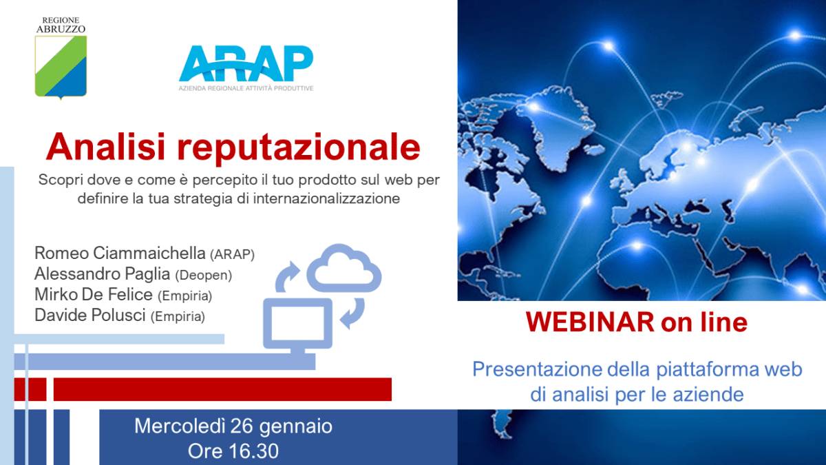 ARAP ABRUZZO, PARTE SPORTELLO PER PROGETTAZIONE EUROPEA. PRESENTAZIONE PIATTAFORMA WEB