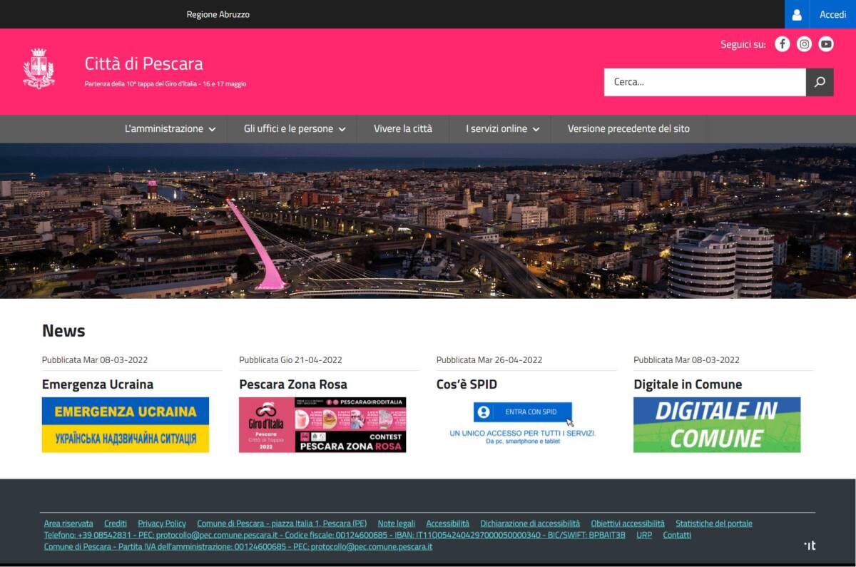 GIRO D’ITALIA: COMUNE DI PESCARA SI TINGE DI ROSA CON SEZIONE DEDICATA