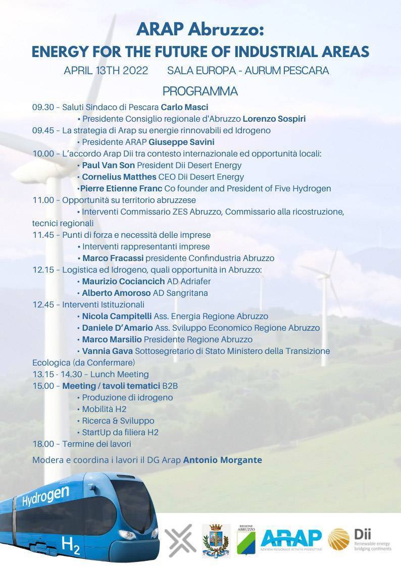 ENERGIE RINNOVABILI, ARAP: A PESCARA CONVEGNO INTERNAZIONALE CON NETWOR DII DESERT ENERGY