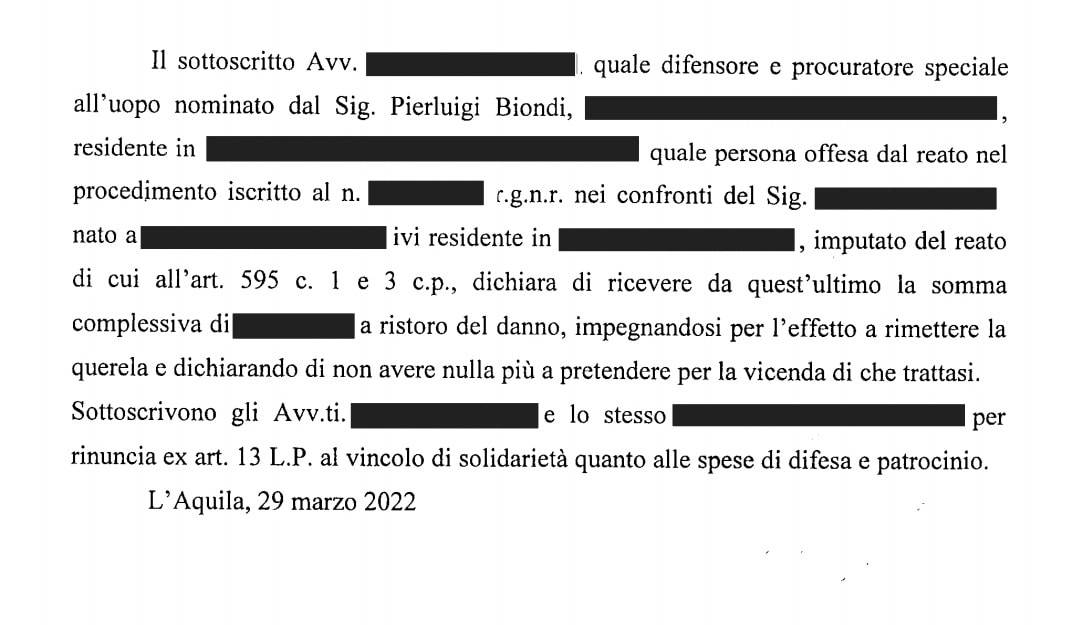 L’AQUILA, INSULTI SUI SOCIAL A BIONDI: “RISARCIMENTO ECONOMICO ANDRA’ IN BENEFICENZA”