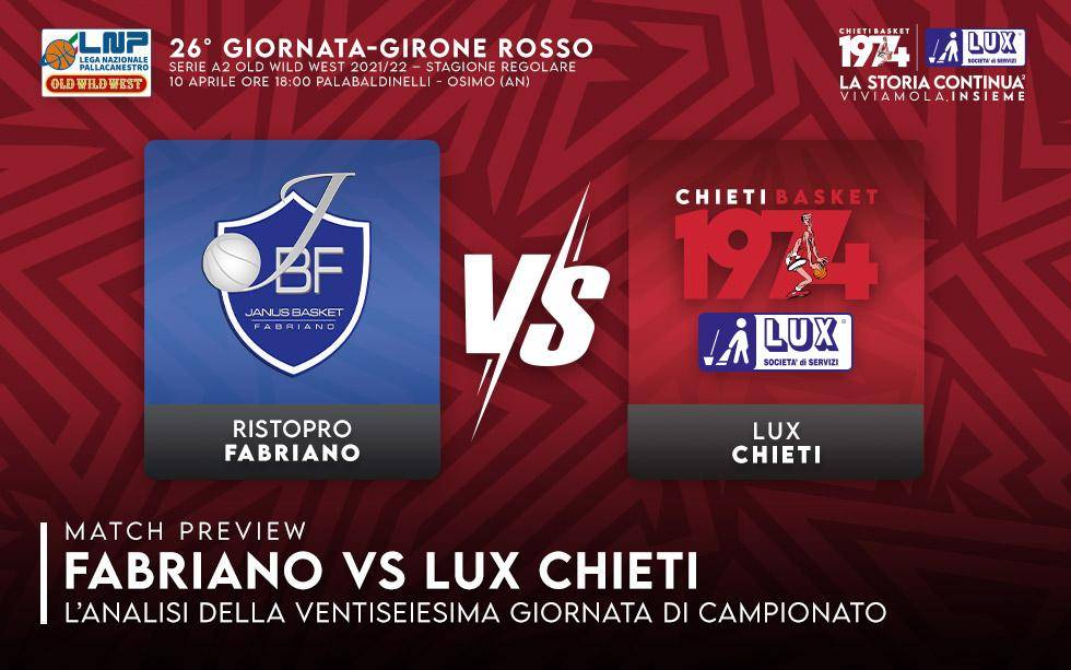 BASKET, SERIE A2: LUX CHIETI SI PREPARA ALLA TRASFERTA DI FABRIANO