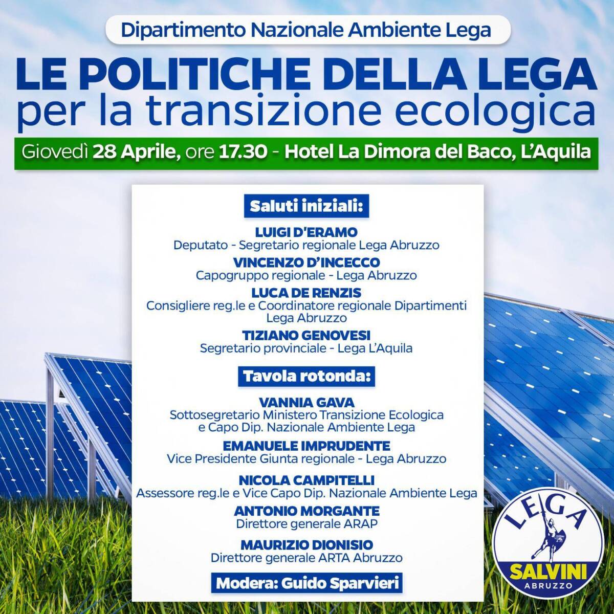 LEGA, TRANSIZIONE ECOLOGICA: A L’AQUILA INCONTRO CON SOTTOSEGRETARIO GAVA, DIRETTA WEB