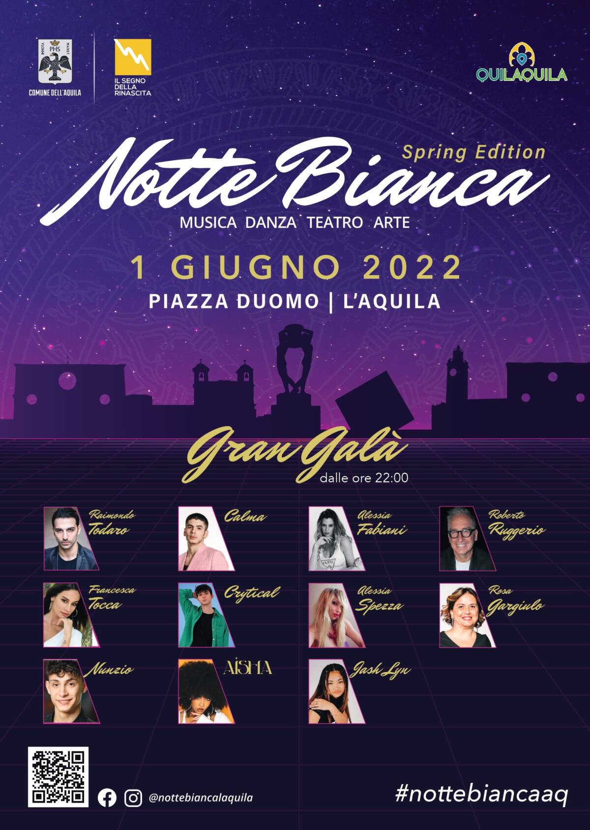 L’AQUILA, IL PRIMO GIUGNO TORNA LA NOTTE BIANCA-SPRING EDITION: IL PROGRAMMA E GLI OSPITI