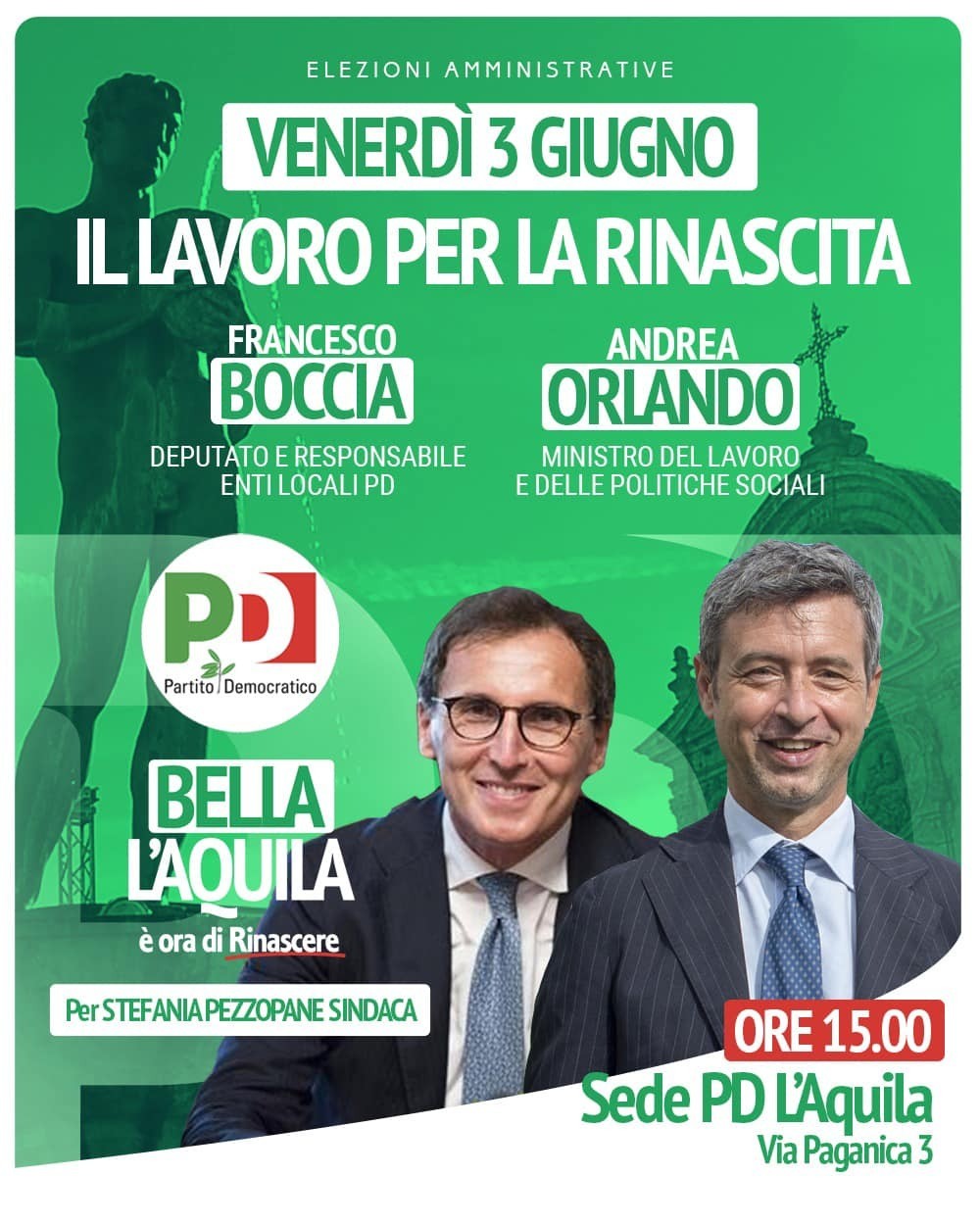 VOTO L’AQUILA: DIRETTA CONFERENZA STAMPA BOCCIA E ORLANDO CON CANDIDATA PEZZOPANE