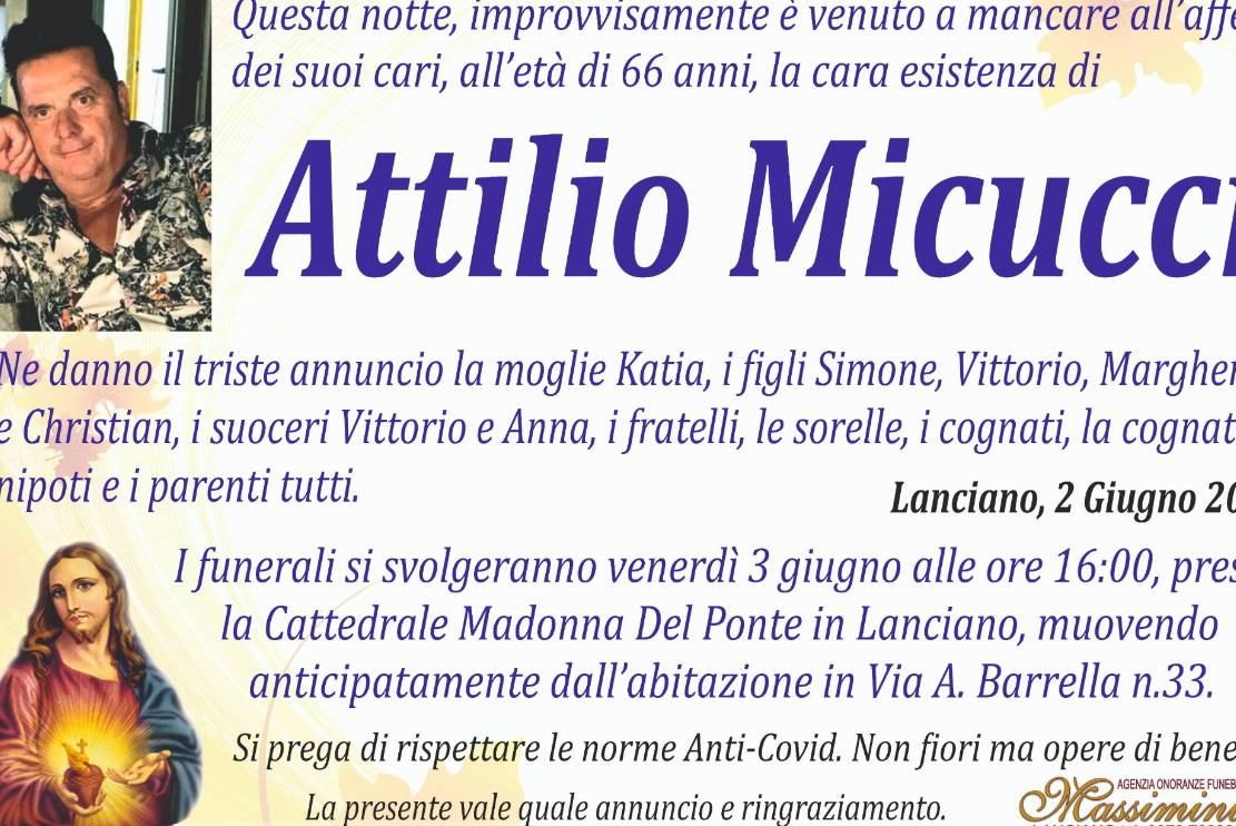 LANCIANO: MUORE A 66 ANNI ATTILIO MICUCCI, NOTO E STIMATO COMMERCIANTE