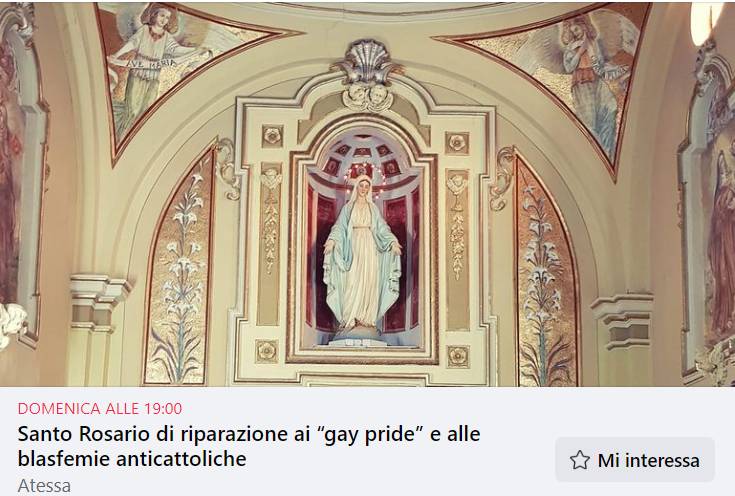 “SANTO ROSARIO DI RIPARAZIONE AI GAY PRIDE E ALLE BLASFEMIE”: ESPLODE IL CASO AD ATESSA