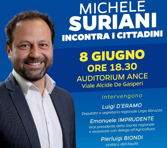 COMUNALI L’AQUILA: SURIANI (LEGA) INCONTRA I CITTADINI MERCOLEDÌ ALL’ANCE