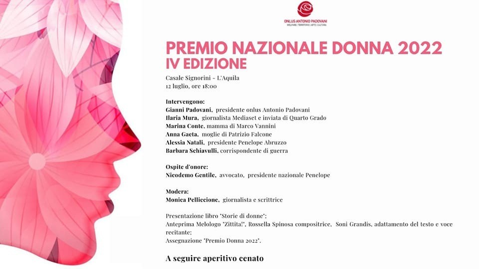 L’AQUILA, PREMIO NAZIONALE DONNA 2022: DIRETTA STREAMING DELL’EVENTO