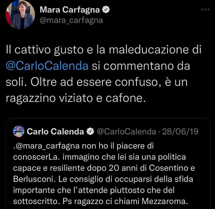 MARSILIO, “DENUNCERO’ SEMPRE IPOCRISIA SINISTRA ,ECCO CALENDA COME ATTACCAVA CARFAGNA”