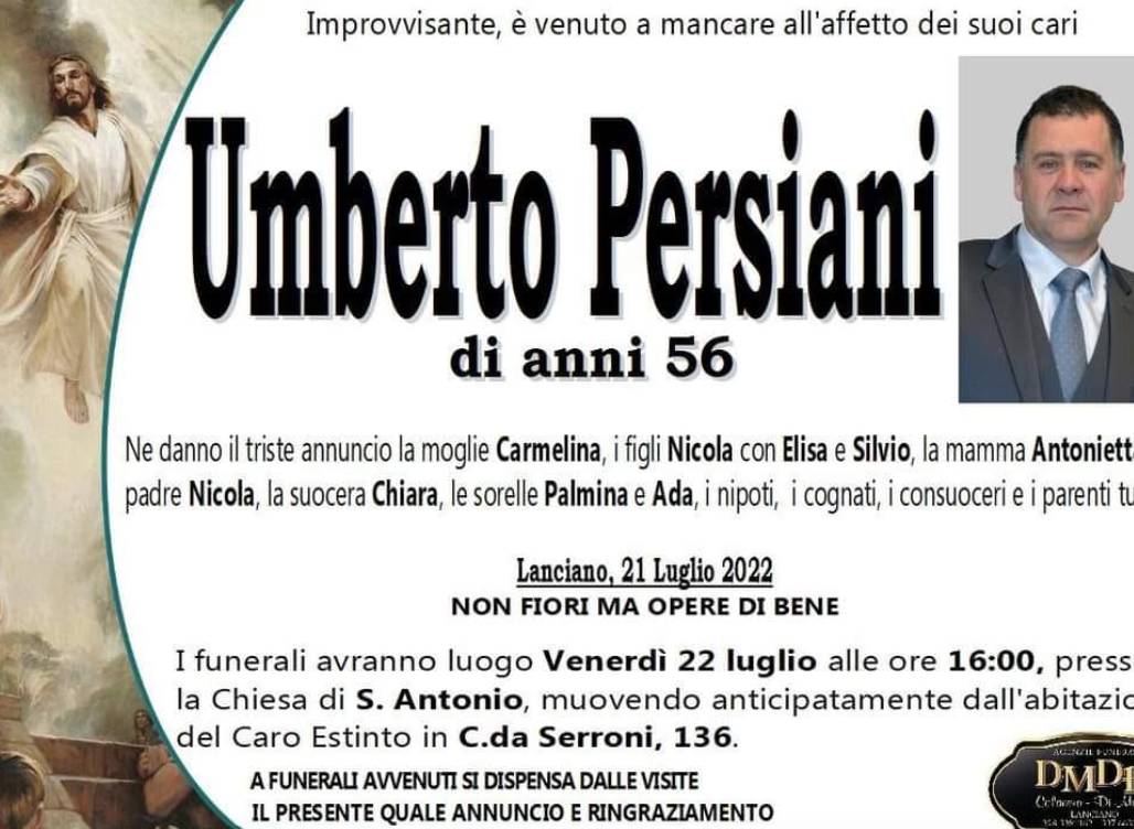 LANCIANO: IDRAULICO STRONCATO DA MALORE, LETALE LACERAZIONE ALL’AORTA, SEI INDAGATI. OGGI I FUNERALI