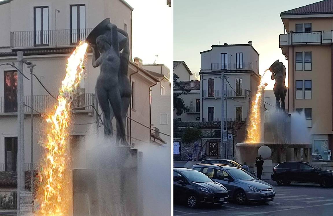 L’AQUILA: LA FONTANA LUMINOSA “ZAMPILLA FUOCO”, FOTO DIVENTANO VIRALI
