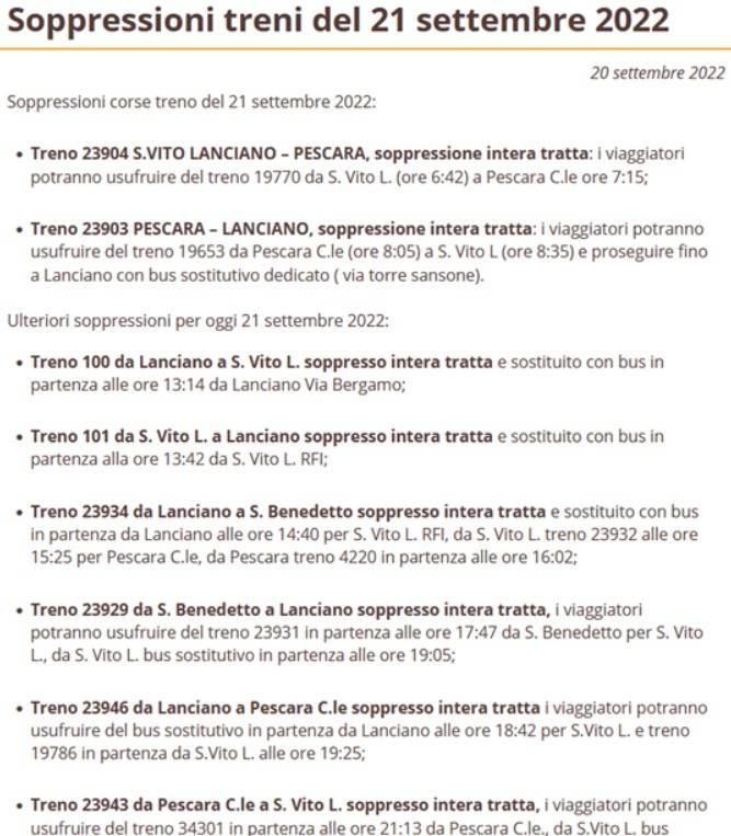LANCIANO: CGIL, “DA SABATO PICCOLO PIOPPO CADUTO SUI BINARI PROVOCA RITARDI E SOPPRESSIONE CORSE”